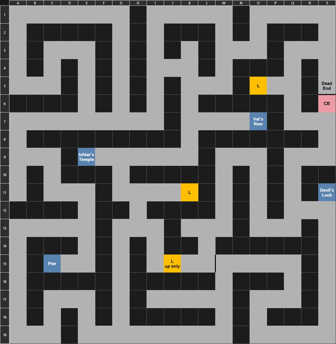 Nighthawks Angelbreach sewer map with routes and locations