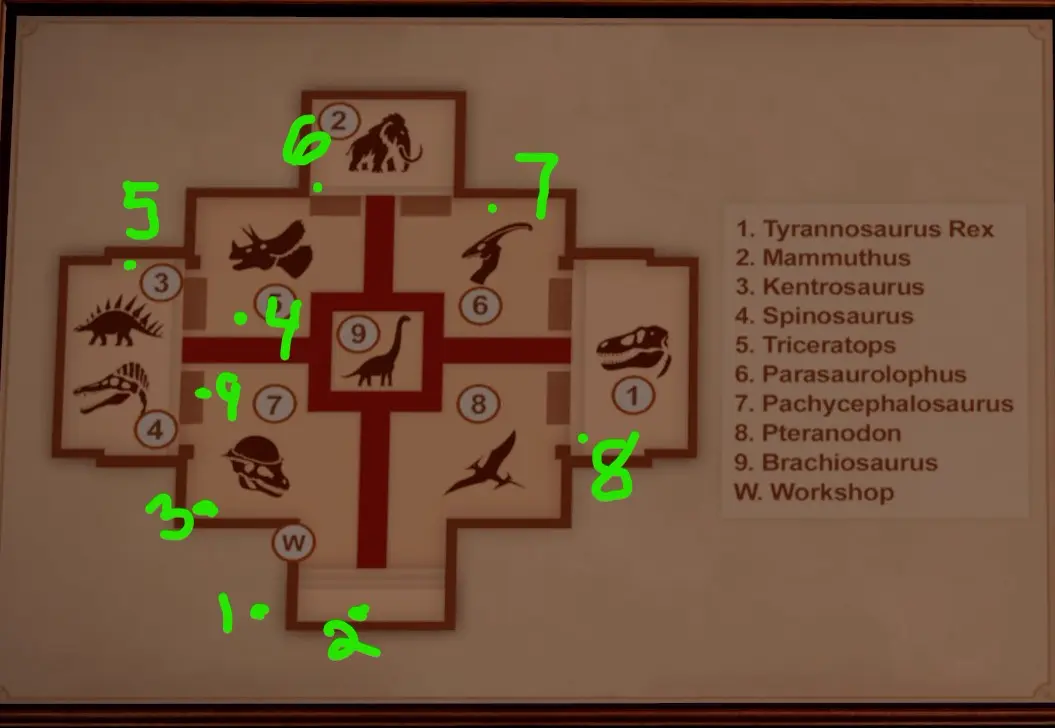 DinoBones map of all nine souvenir coin locations