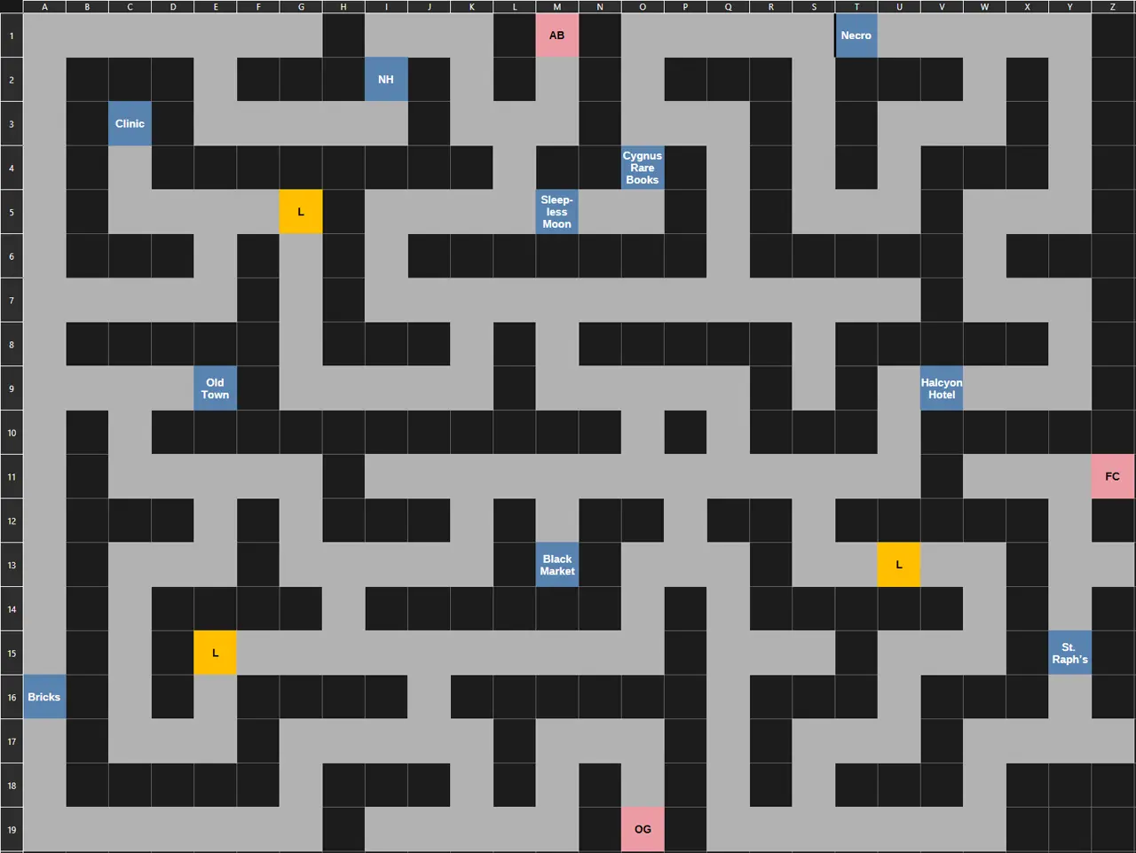 Nighthawks Cradlebridge sewer map with paths and locations