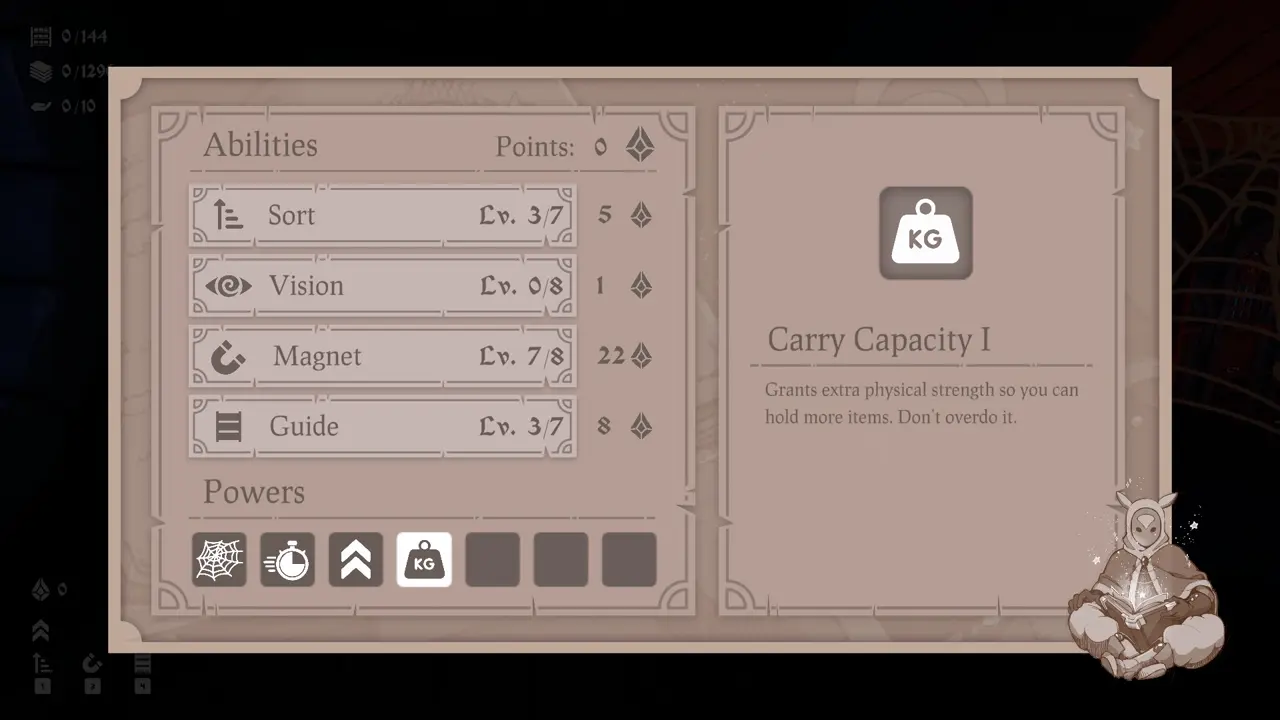 Wand and Order Carry Capacity 1 ability increasing capacity from 6 to 10