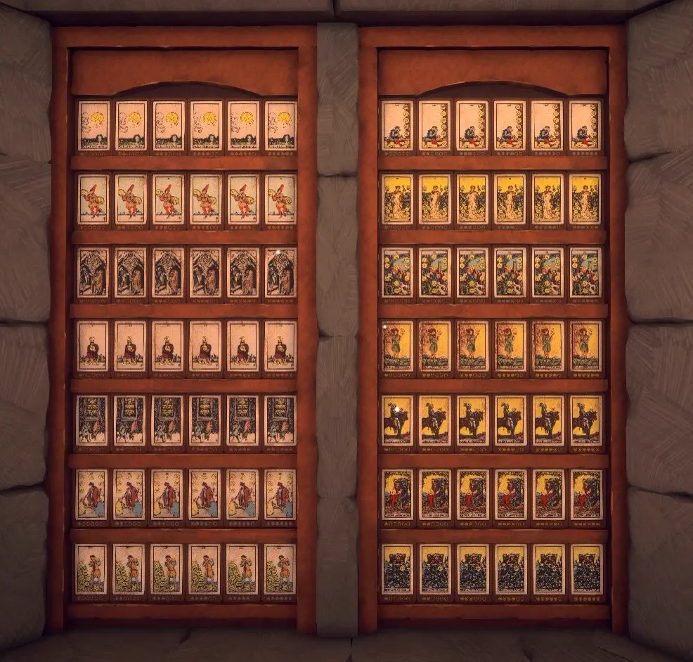 Minor Arcana Tarot Cards arranged on the Zone 1 shelves