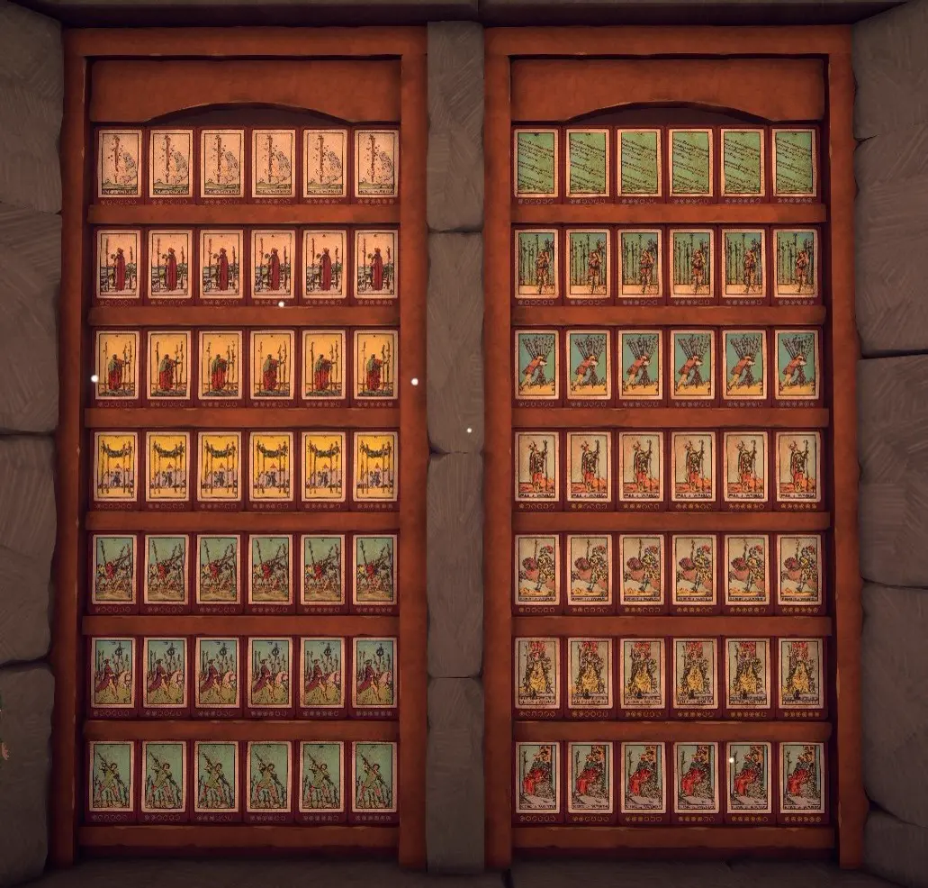 Completed Minor Arcana Tarot Card shelf arrangement in Zone 1