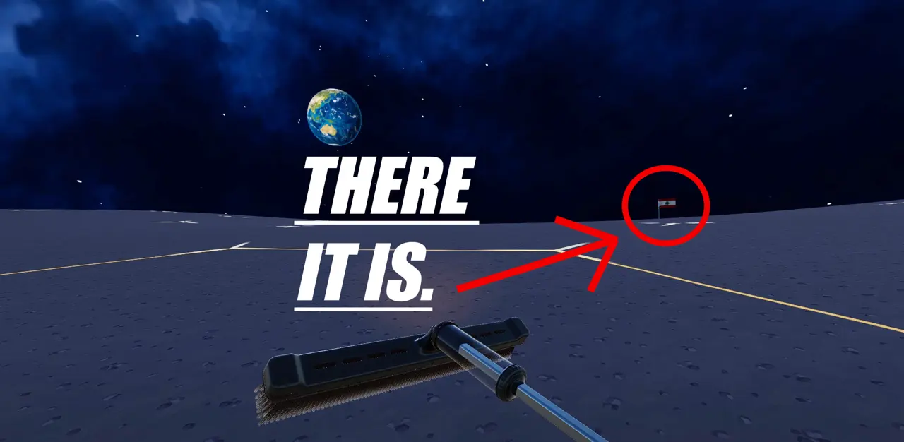Moon Sweepers flagpole location highlighted with a red circle to help identify where to reveal a flag