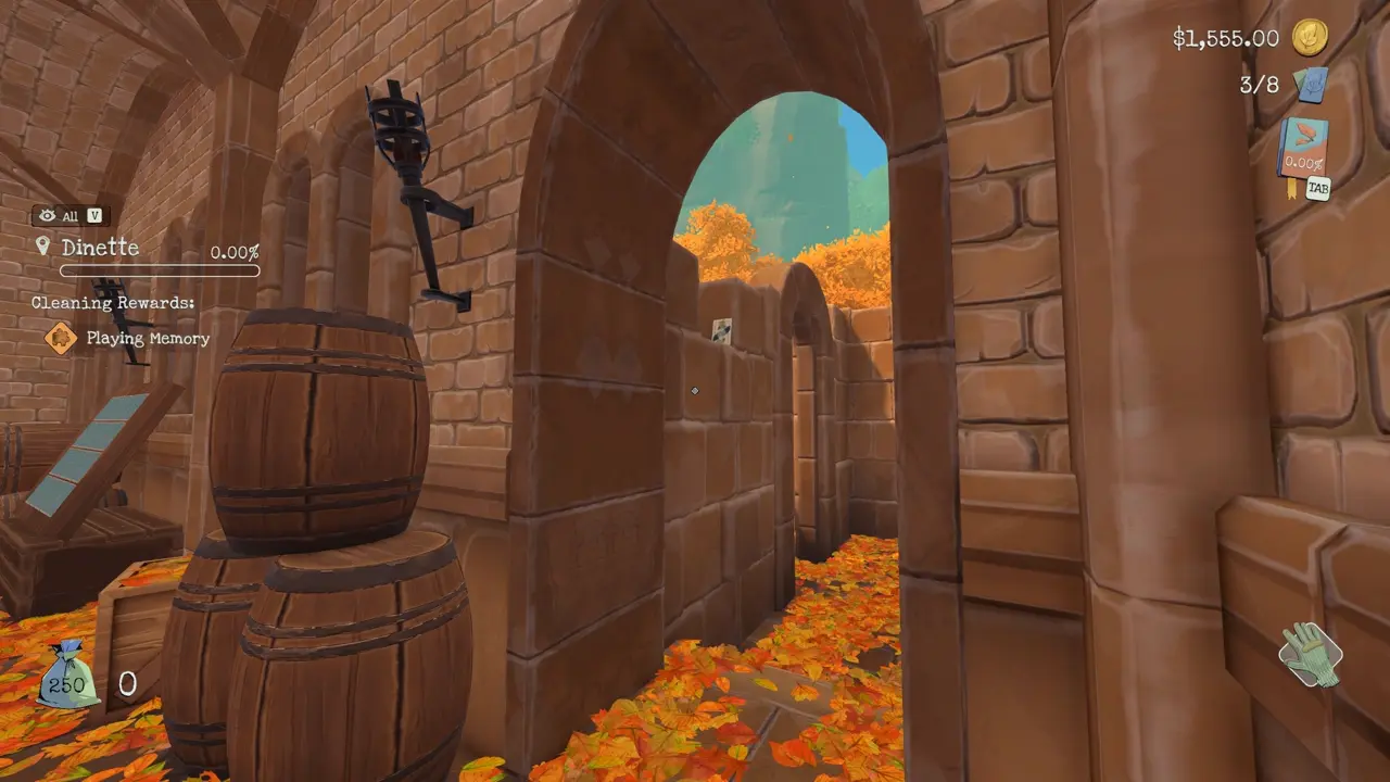 Leaf it Alone Castle card 4 on the stone wall beyond an archway in Dinette