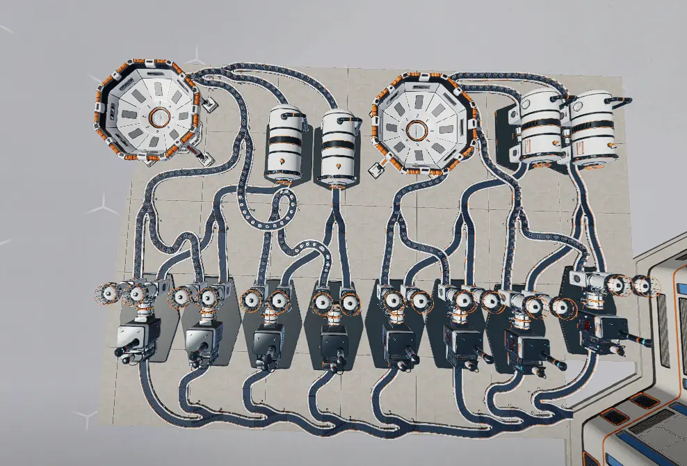 Moon Sweepers compact conveyor belt setup with 2 Capsule Catchers, 4 Pressure Chambers, and 8 Stone Presses