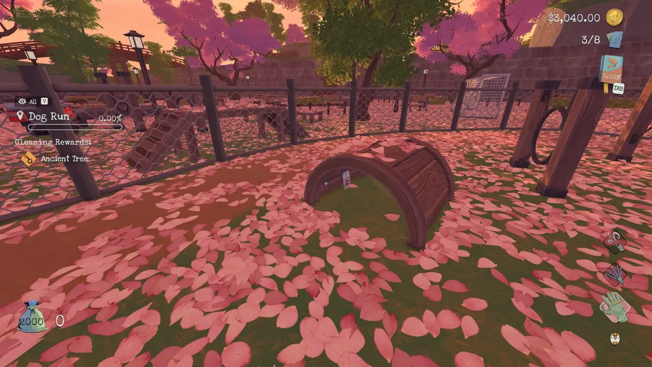 Leaf it Alone Sakura card 3 hidden inside the curved wooden dog tunnel in Dog Run
